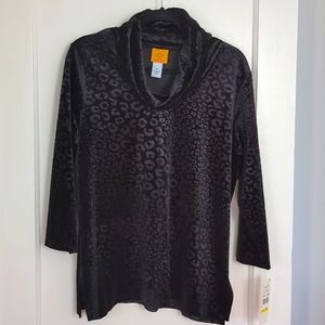 Women's Embossed Velcour Crowl Neck Top Size M Black
